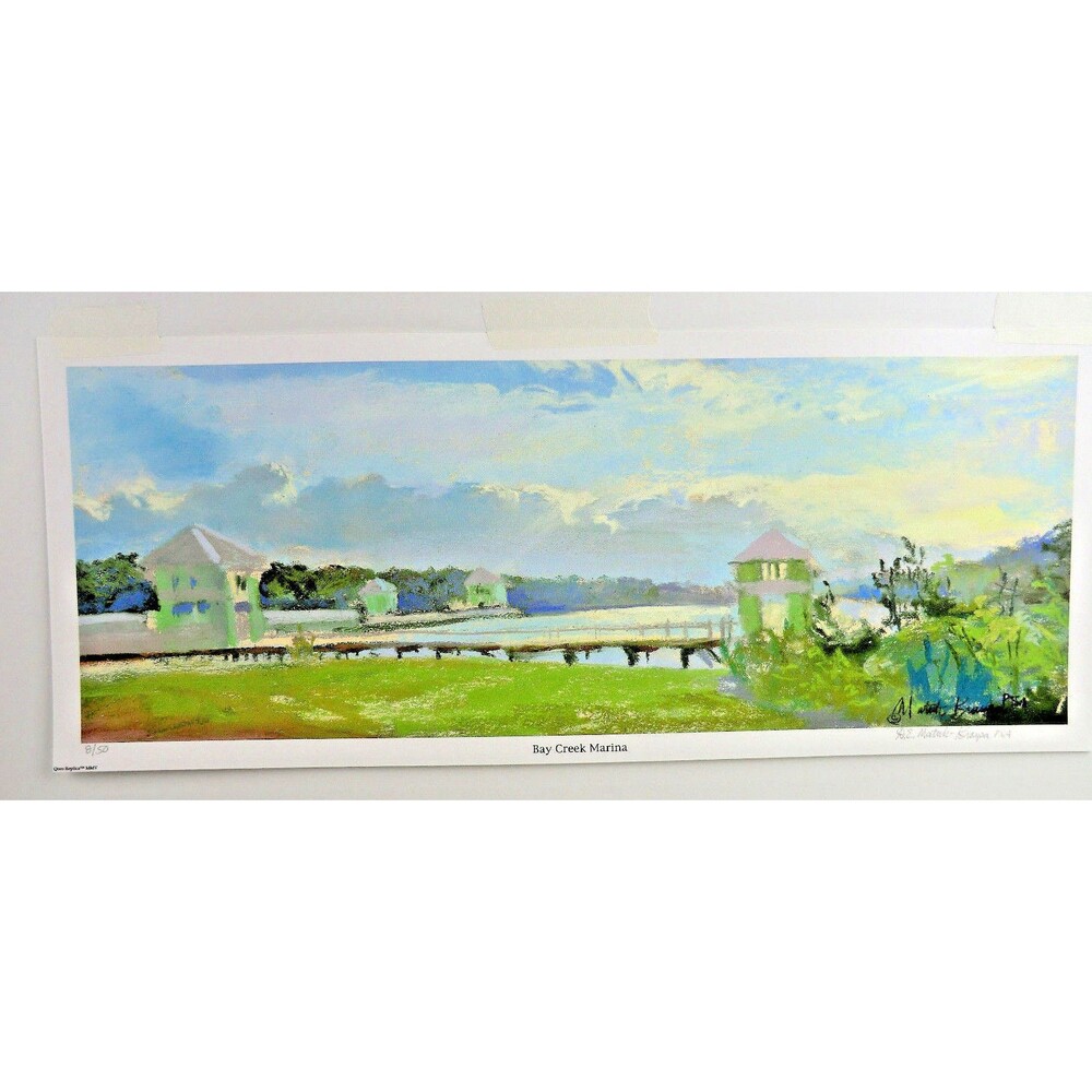 Signed Ltd Ed Pastel Print Bay Creek Marina Virginia Artist Matuk Kroupa Denise